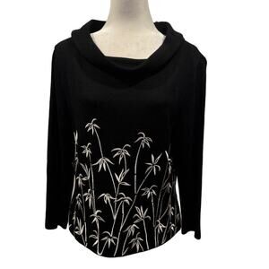 NWT St. John Black/White Embroidered Pullover Roll Neck Sweater - Size 10